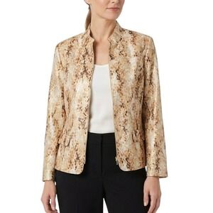 Alfred Dunner Jacket Womens 16 Metallic Zip Front Mandarin Collar Beige Gold Y2K